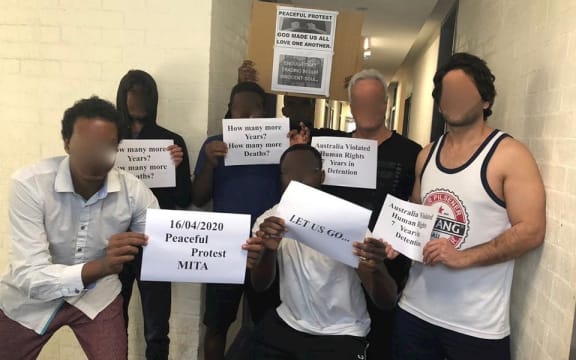 Refugees protesting inside the Melbourne Immigration detention centre MITA.