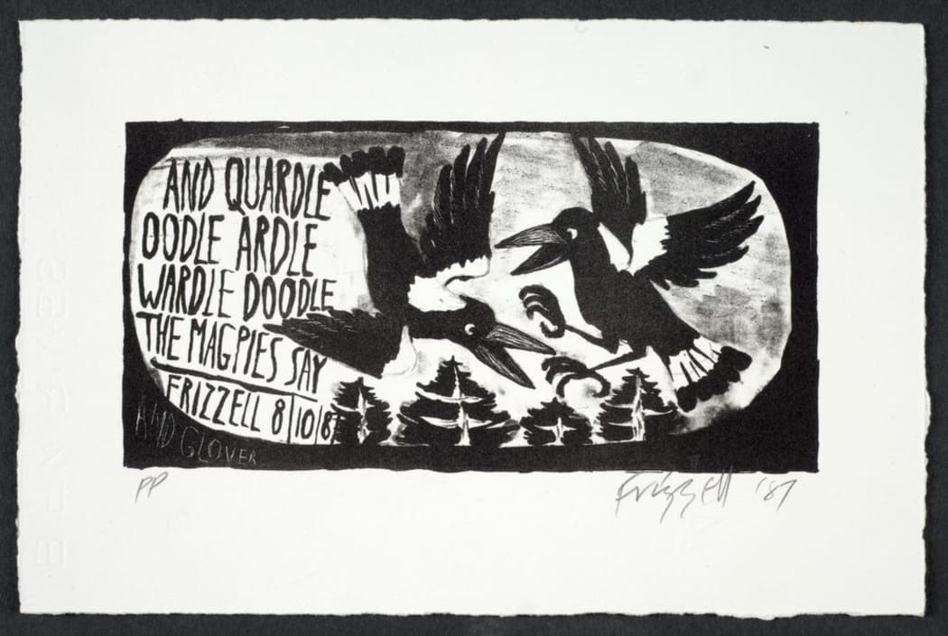 Work by Dick Frizzell based on Denis Glover poem The Magpies