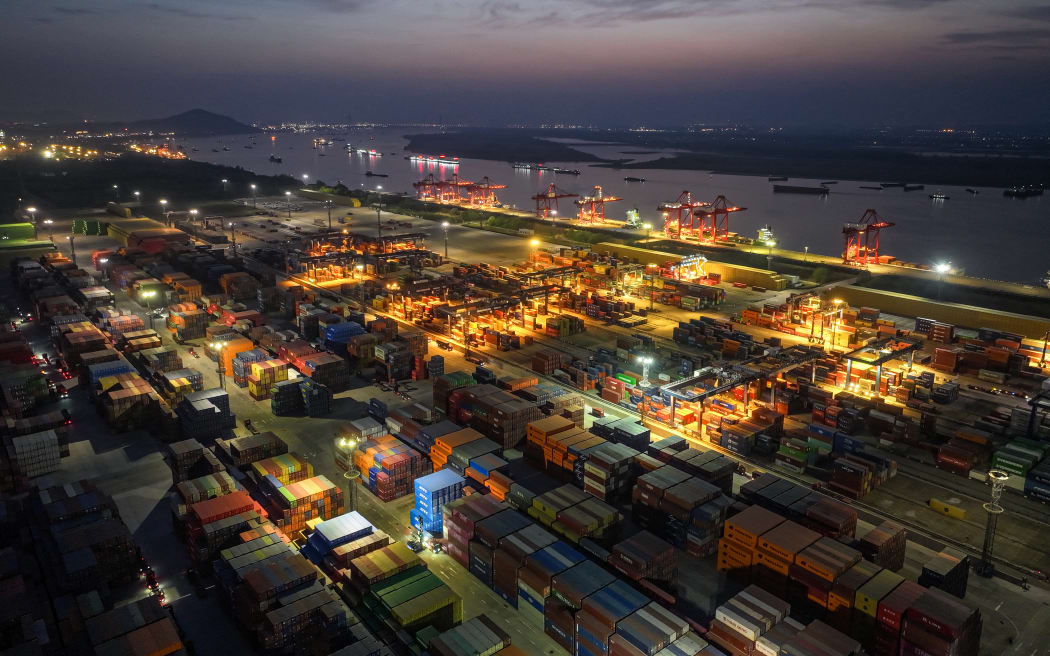 Shipping containers at a port in Nanjing, in eastern China's Jiangsu province.
