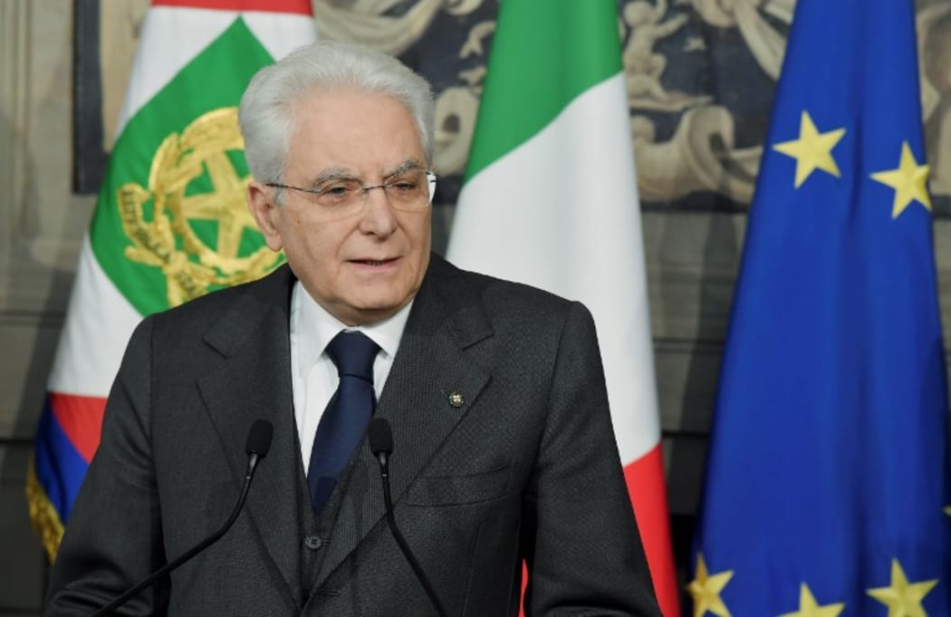 Italian President Sergio Mattarella talks with journalists at the end of the second day of consultations with political parties at Quirinal palace in Rome on April 13, 2018.