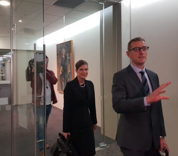 The head of the SIS Rebecca Kitteridge and the head of the GCSB, Andrew Hampton arrive at Parliament.