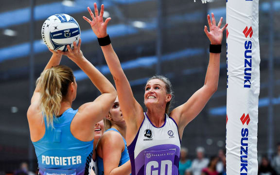 Northern Stars defender Leana de Bruin looks to block Steel shooter Lenize Potgieter.