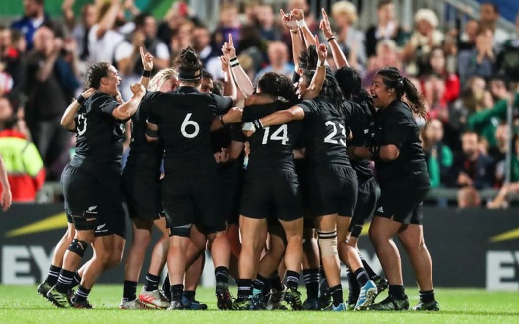 The Black Ferns celebrate their World Cup win over defending champions England on Sunday - the fifth time they've won the title.