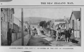 Photographic copy of a part of the New Zealand Mail, 1904, including a photograph of Haining Street, Wellington.