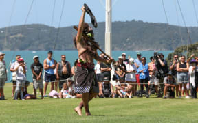 The wero (challenge) from tangata whenua at Waitangi, on 4 February, 2024.
