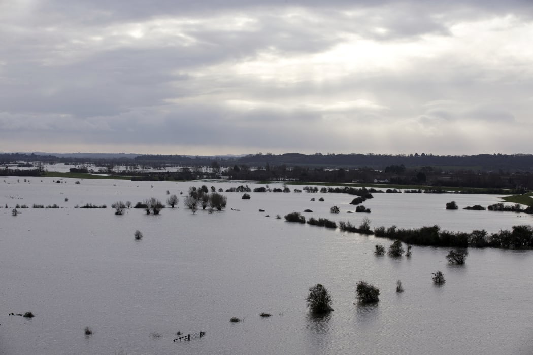 Floodwaters on the Somerset Levels in south-west England.