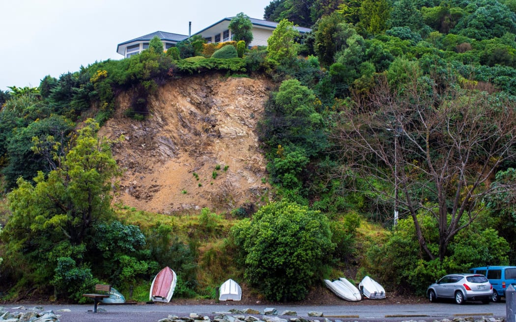 Several slips were visible in the hills through Waikawa after heavy rain on Saturday.