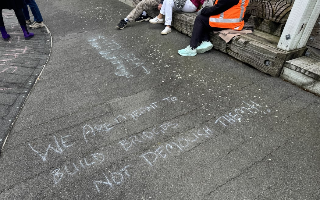 Chalk on Wellington's City to Sea bridge.