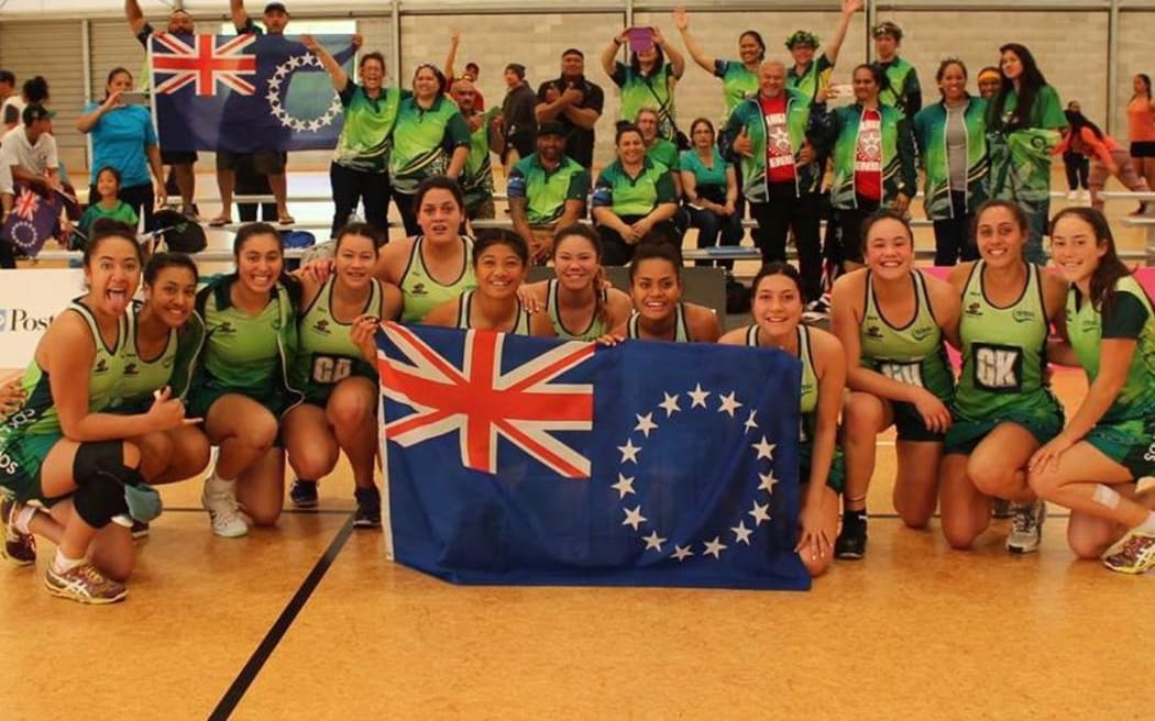 The Cook Islands U21 netball team celebrate qualifying for the 2017 World Youth Cup in Botswana