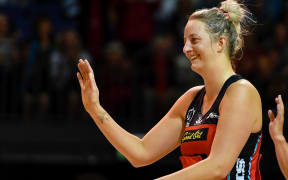 Ellie Bird of the Tactix celebrates the win during the ANZ Premiership netball match.