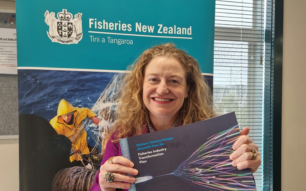 Minister for Oceans and Fisheries Rachel Brooking with the new Fishing Industry Transformation Plan (ITP), on 7 August 2023.