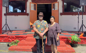 Dr Pouroto Ngaropō and Mereana Hona outside Te Kamaka Marae