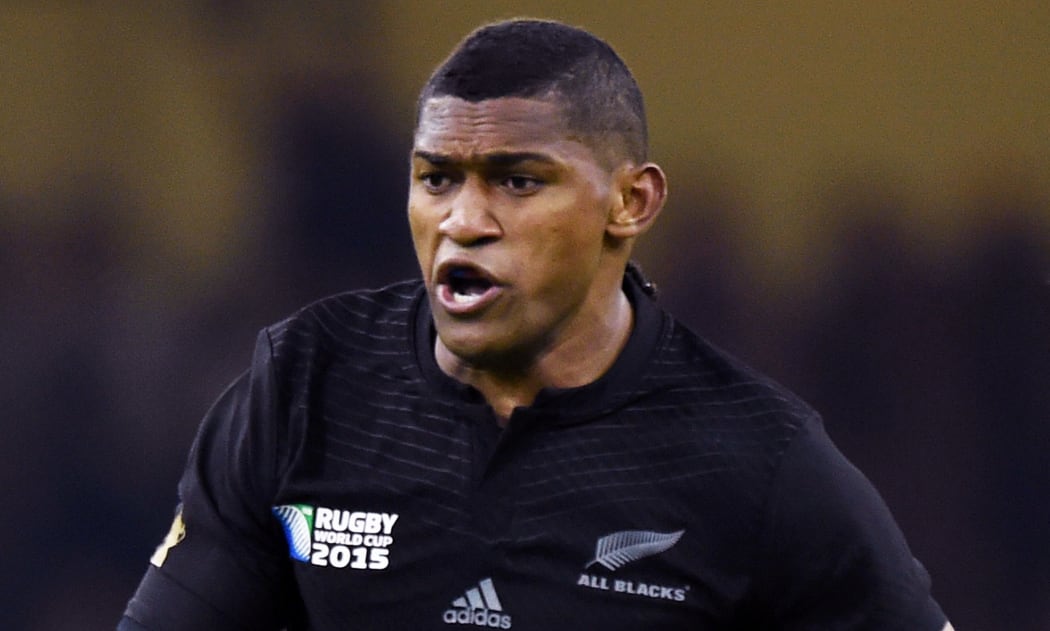 Waisake Naholo scores an early try during the All Blacks v Georgia Rugby World Cup match.