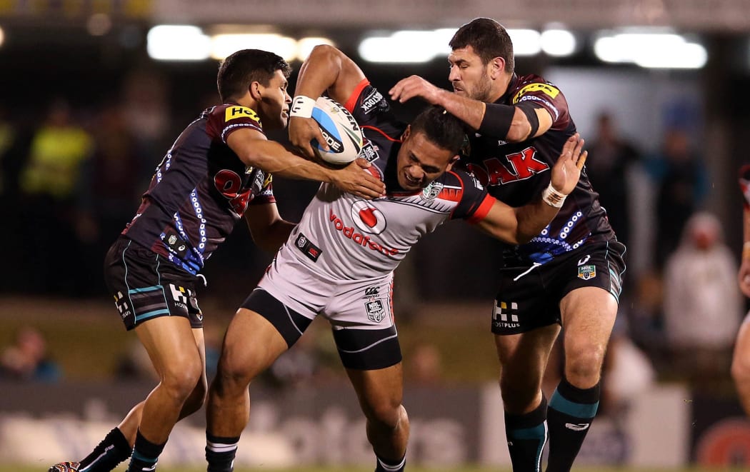 The Warriors Solomone Kata wrapped up by Penrith players