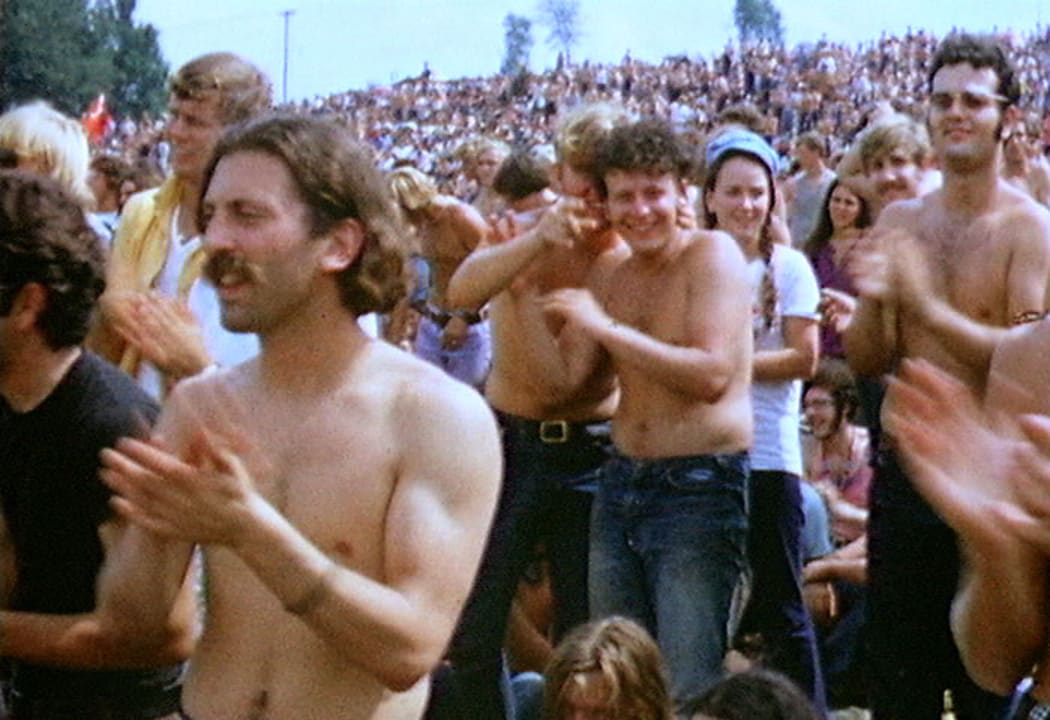 Part of the crowd on the first day of the Woodstock Festival.