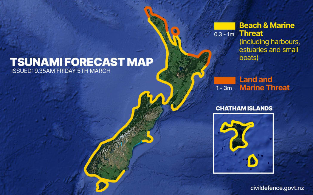 The tsunami threat to New Zealand following the 8.1M earthquake near the Kermadec Islands on 5 March 2021.