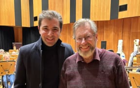Michael Vinten (right) with La bohème conductor Dionysis Grammenos, Christchurch, June 2025