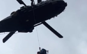 An Air Force NH90 helicopter helped winch the trampers off a ridgeline above waterfalls near Girdlestone, west of Masterton around 5pm.