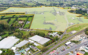 An aerial view of Kiwi Property's land holdings in Drury.