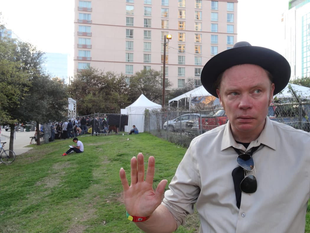 Delaney Davidson outside the NZ Showcase at SXSW