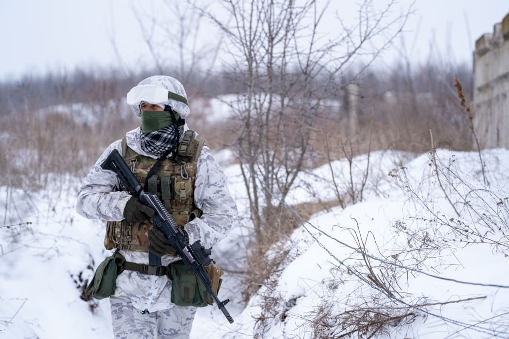 A Ukrainian serviceman from the 25th Air Assault Battalion seen stationed in Avdiivka, Ukraine on 24 January 2022.