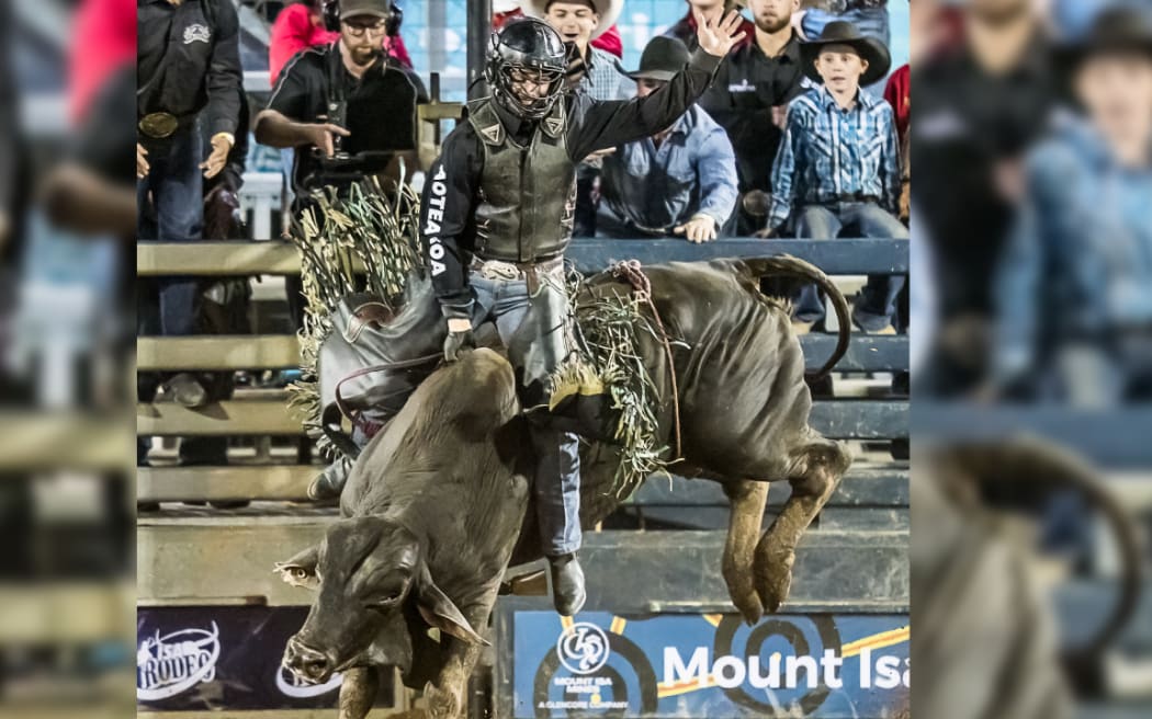 Leeroy Church in action during the bull riding event which got New Zealand the winning points needed to take out the competition.