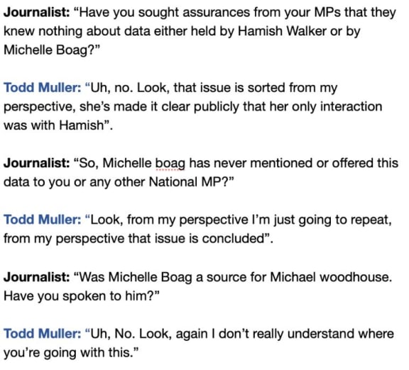 A transcript of Todd Muller's exchange with reporters