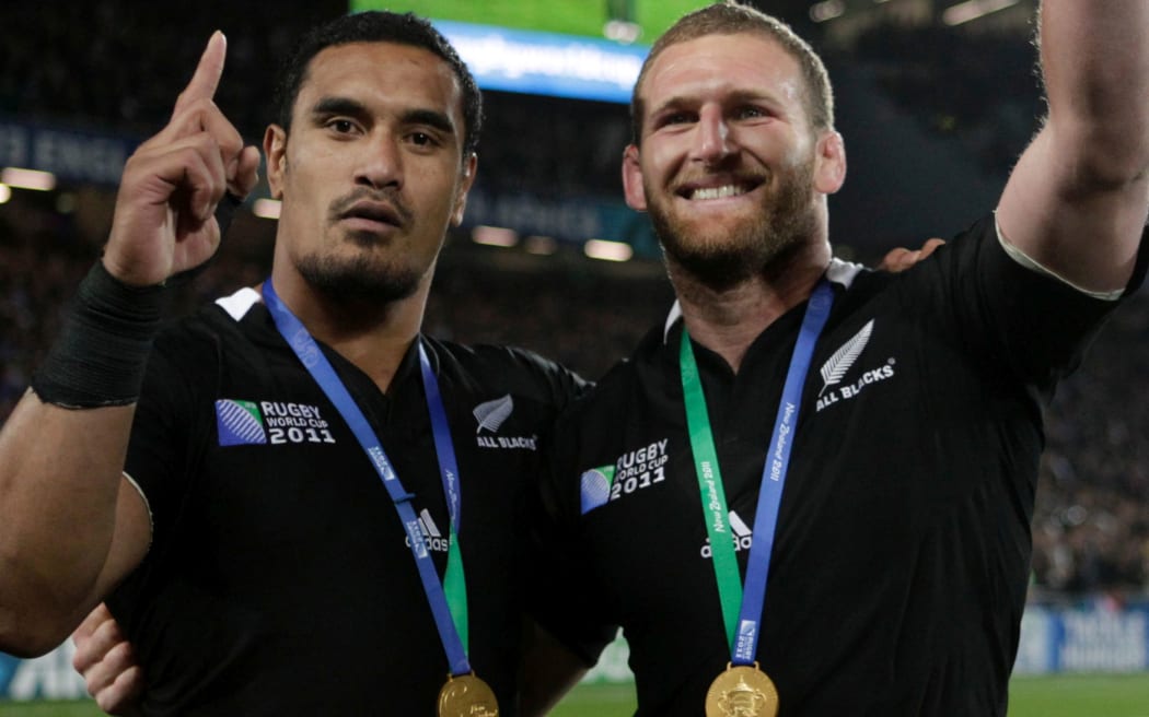 Jerome Kaino (L) and Kieran Read celebrate after winning the 2011 World Cup.
