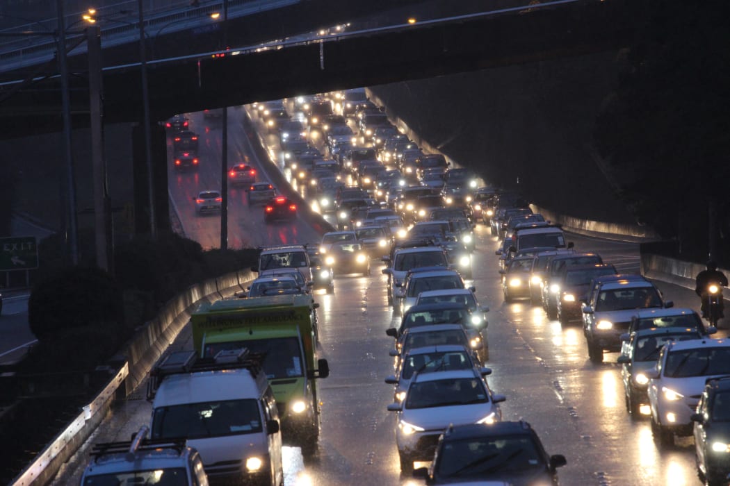 Traffic backed up in Wellington after train wagons derailed yesterday.