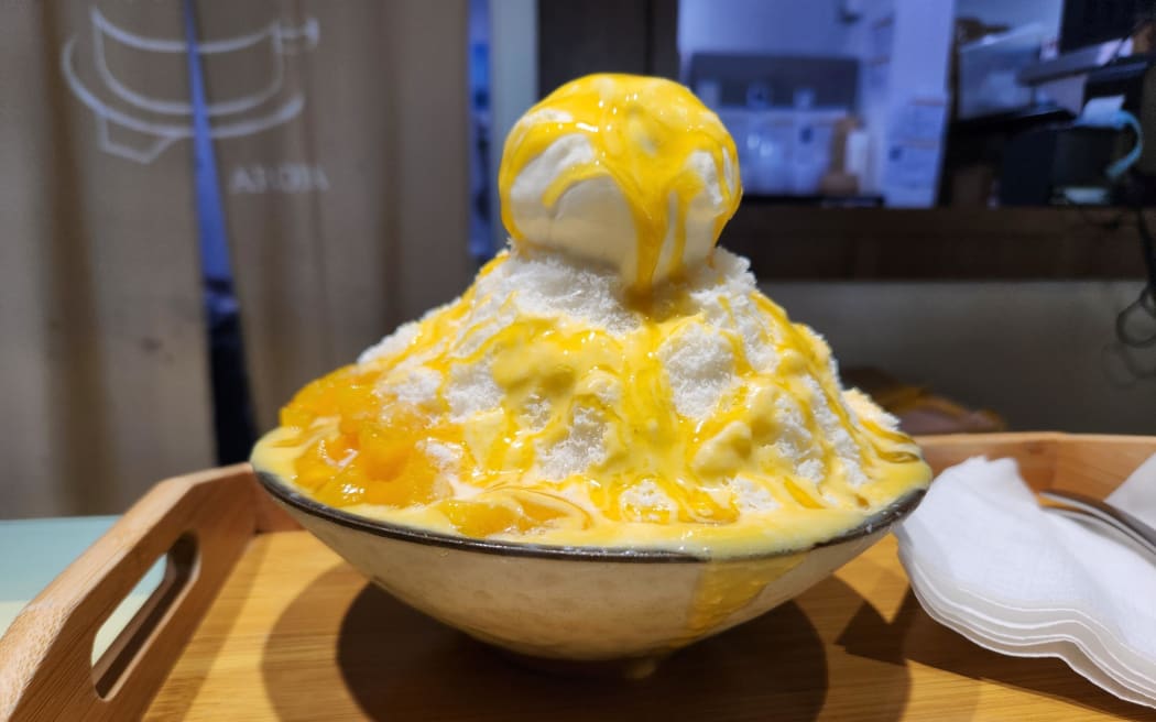 Mango shaved ice (Bingsu) from Aroma Desserts Studio in Albany.