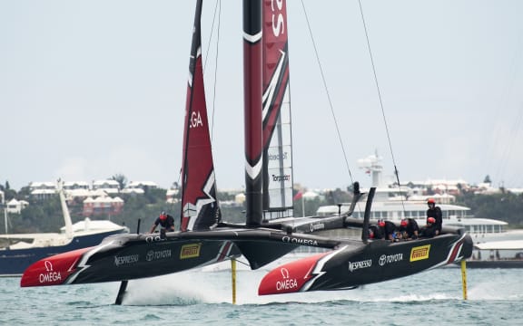Team New Zealand races against Oracle Team USA , 24 June.