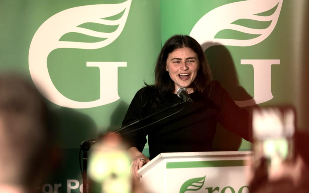 Greens' Auckland Central candidate Chloe Swarbrick at the Green Party event in Auckland on Election Night.