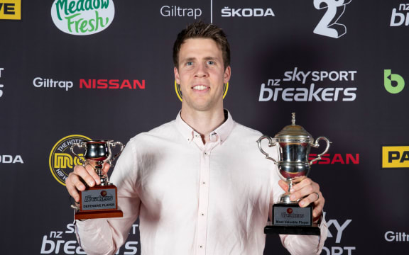 NZ Breakers Awards Evening - Tom Abercrombie with the Most Valuable Player Award and Defensive Player of the Year.
