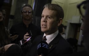 Prime Minister Chris Hipkins speaking to media at bridge run