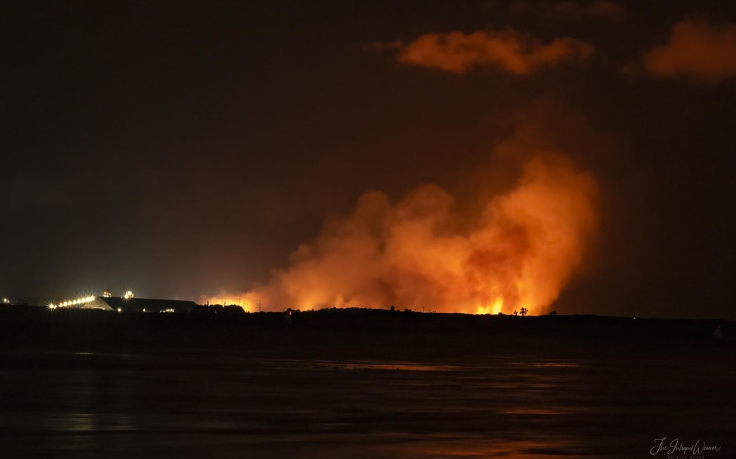 A scrub fire at Tiwai Point