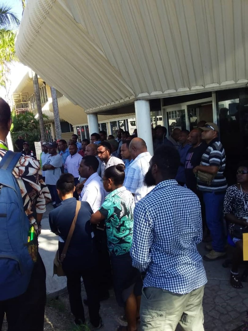 Protest at Papua New Guinea's National Statistics Office in Port Moresby, after dozens of workers were told of job lay-offs. 10 July 2019