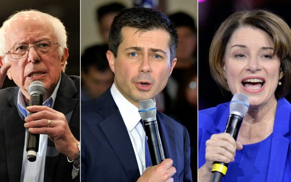 (COMBO) T Democratic presidential hopeful Vermont Senator Bernie Sanders (L) Democratic presidential hopeful and former South Bend, Indiana mayor Pete Buttigieg (C) and Democratic presidential hopeful Minnesota Senator Amy Klobuchar