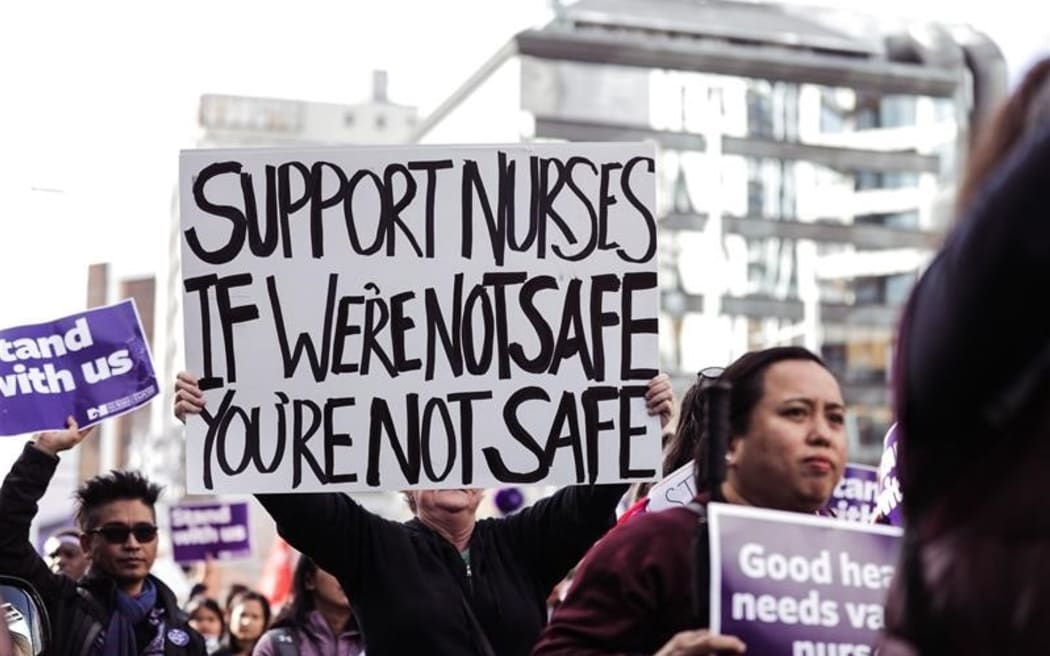 The Auckland nurses protest on 9 June 2021.