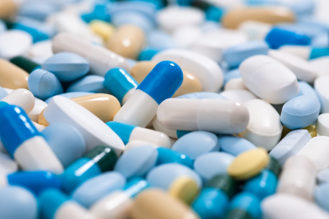 Heap of medicine pills.  Background made from colorful pills and capsules