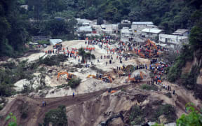 General view of the village of El Cambray II, in Santa Catarina Pinula municipality after a landslide