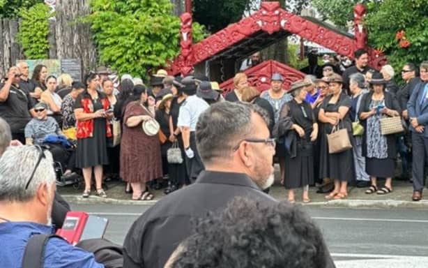 People gather for the start of the national hui at Tuurangawaewae marae on 20 January 2024.