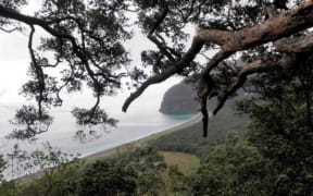 View into Denham Bay on New Zealand's Kermadec Islands.