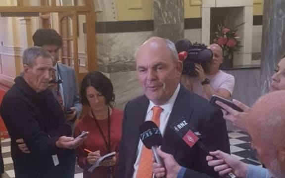 Former finance minister Steven Joyce addresses the media after announcing he will quit politics.
