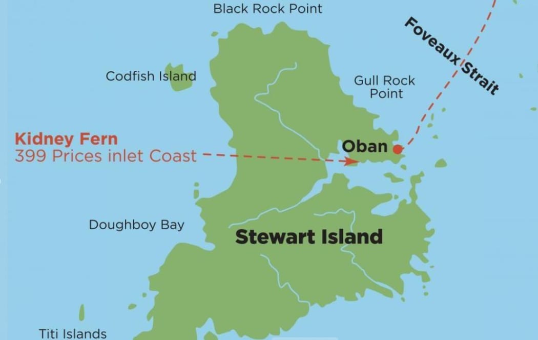 The crib for sale in is located in Prices Inlet, in the larger Patterson Inlet, part of Stewart Island/Rakiura.