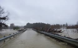 The Ponatahi Bridge on 27 June, 2026, during flooding in South Wairarapa after storms hit on 26 and 27 June.