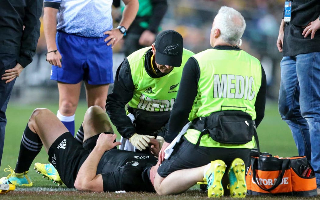 Ryan Crotty down injured while All Blacks doctor Tony Page attends to him. Australian Wallabies v New Zealand All Blacks. Rugby Union. First Bledisloe Cup and Rugby Championship match of 2018. ANZ Stadium, Sydney, Australia, 18 August 2018. Copyright Photo: David Neilson / www.photosport.nz