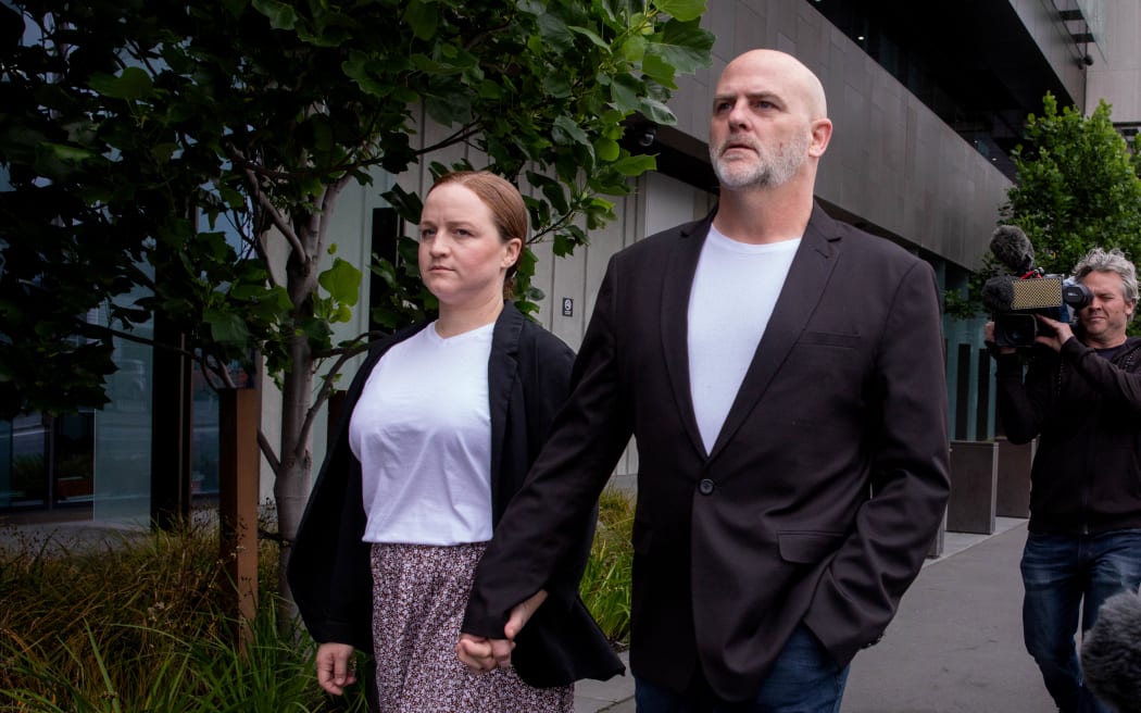 Hannah Spierer and Kelvyn Alp leave the High Court at Christchurch, 7 December 2022.