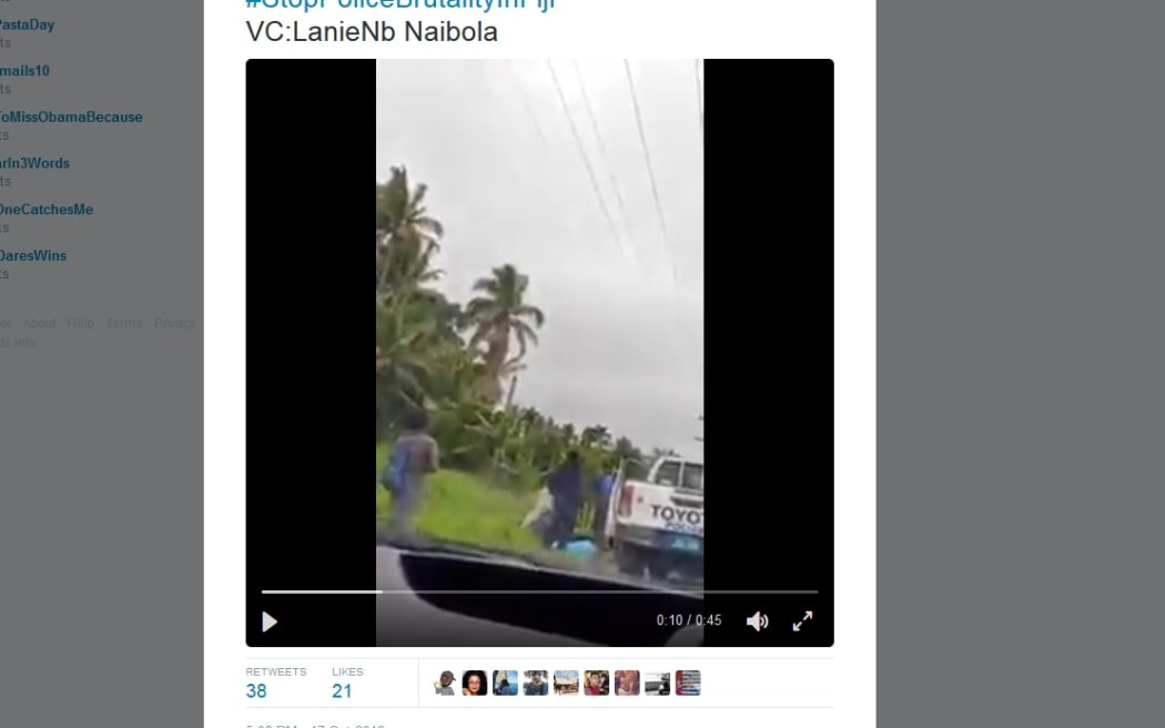 A still image from a video that emerged on social media of an alleged police beating near Pacific Harbour. October 2016