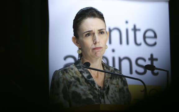 Prime Minister Jacinda Ardern looks on during a media conference at Parliament on April 16, 2020 in Wellington, New Zealand.