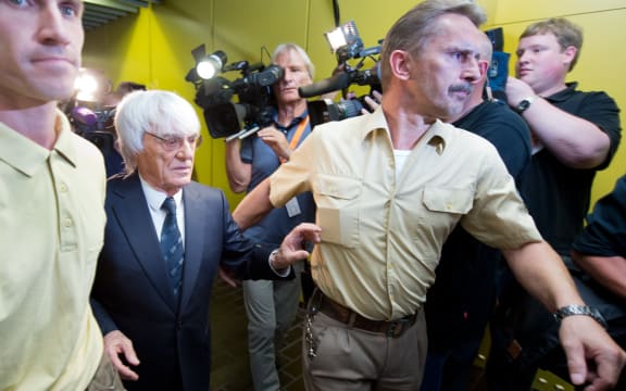 Bernie Ecclestone leaving the courtroom in Munich, Germany.